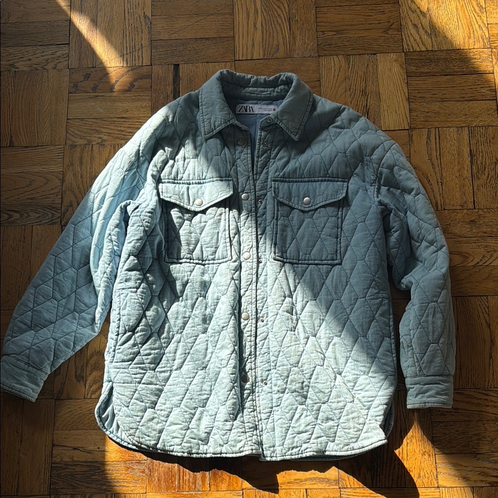 Zara denim Quilted Shirt Jacket